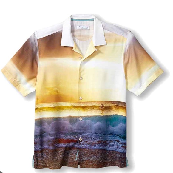Tommy Bahama Veracruz Cay Flora And Stripes Camp Shirt - Blue Allure